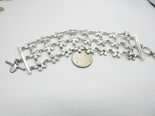 Signed Cookie Lee Clear Rhinestone Silver Tone Flower Linked Bracelet Vintage - Picture 4 of 4