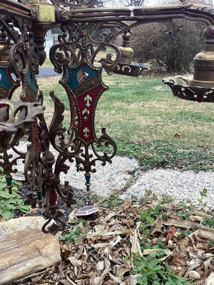 Candelabro vintage iluminação década de 1920 Lincoln francês gótico unicórnio latão antigo Hope - Imagem 4 de 4