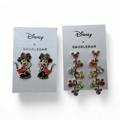 Disney x Baublebar Lot of 2 Earrings Minnie Mickey Mouse Rhinestone Dangle Stud - Picture 1 of 4