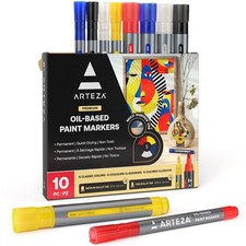 Oil Based Paint Markers 10-Pack 5 Classic Colors 2.5 and 1.3 mm Line Permanen...