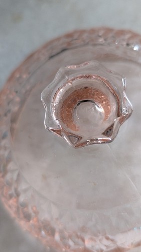 Vintage HOLIDAY Buttons And Bows PINK Depression Glass COVERED BUTTERDISH - Bild 6 von 7