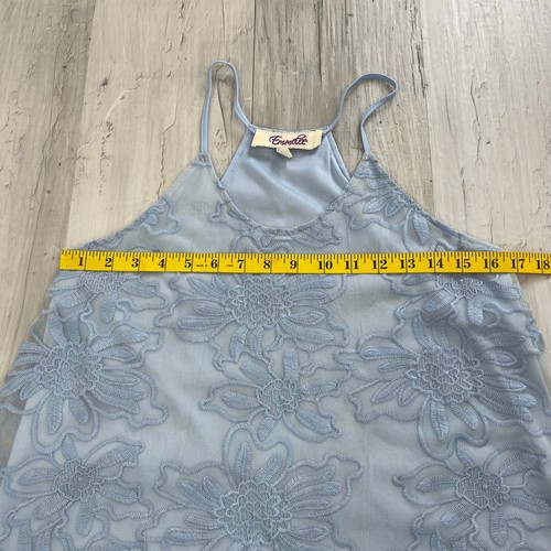 Emmelee Francescas Blue Floral Lace Embroidered Lined Strappy Mini Shift Dress - Picture 7 of 8