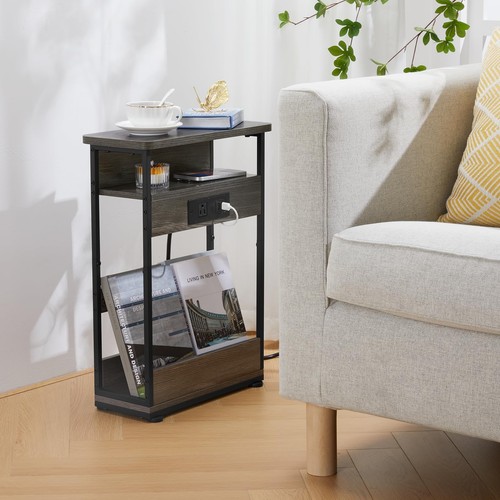 Narrow Side Table with Charging Station, 3-Tier End Table with 2 USB Ports & ... - Picture 8 of 9