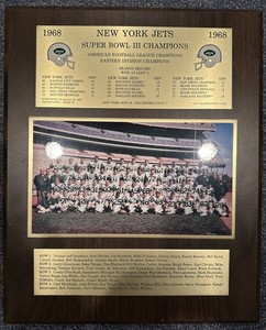 1968 NY Jets Super Bowl Champions Plaque 