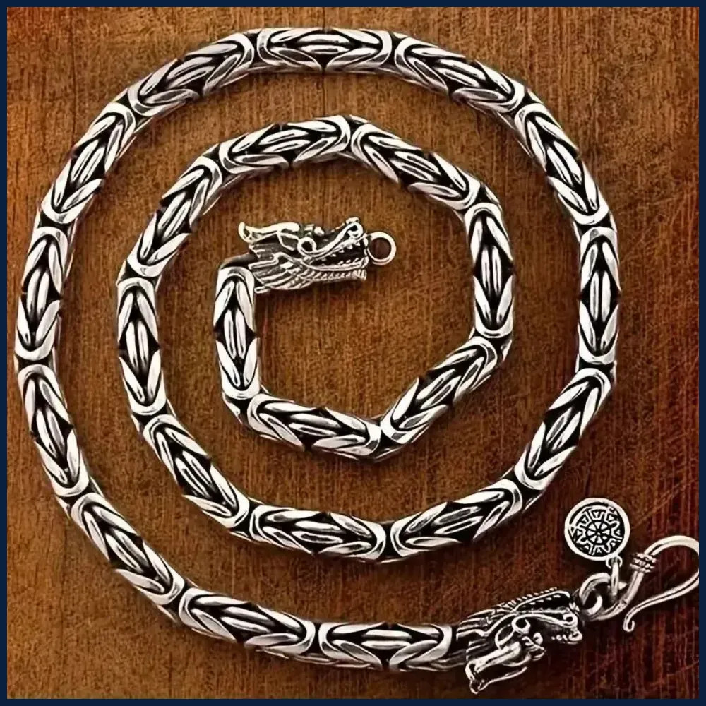 Noble Sterling Silver necklace Retro for men women classic 8MM rchain dragon