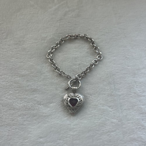 Silver Tone Heart Charm Toggle Bracelet - Picture 2 of 6