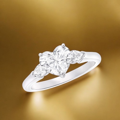 Alianza de boda para mujer semi montura de diamantes de 0,30 quilates con montura en forma de corazón - Imagen 2 de 8