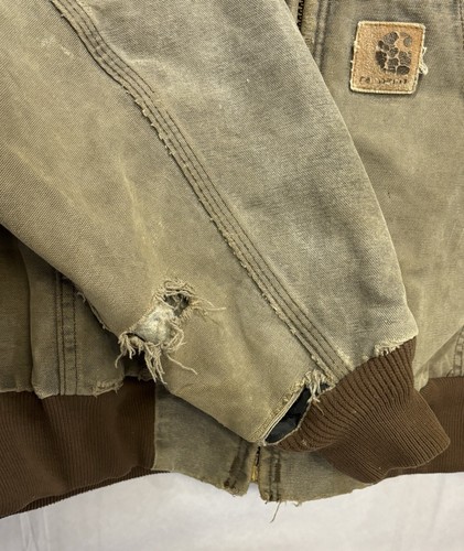 Vintage Carhartt J68 Hooded Jacket Duck Canvas Quilt Lined Y2K Brown RATTY WORN - Picture 9 of 22