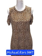 MK Michael Kors Basics Dress Cutout Shoulders NWT Leopard Print sz SM