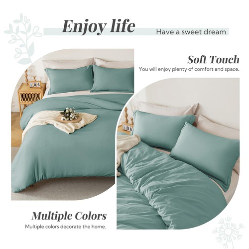 Super Soft Duvet Cover - 100% Washed Microfiber Grayish Teal Comforter Cover ... - Picture 7 of 8