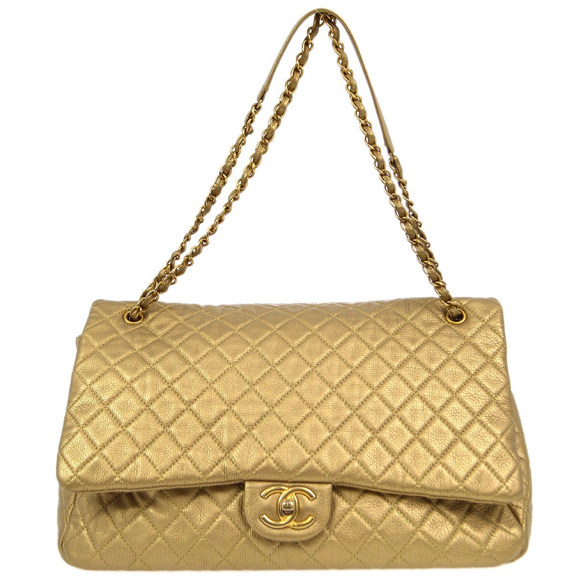 CHANEL パンプス22.5cm ヒール8cm GOLD Chanel Gold Calfskin XXL Single Flap Shoulder Bag 163172 | eBay