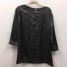 W By Worth Womens Pullover Blouse Brown 3/4 Sleeve High Low 100% Silk 4