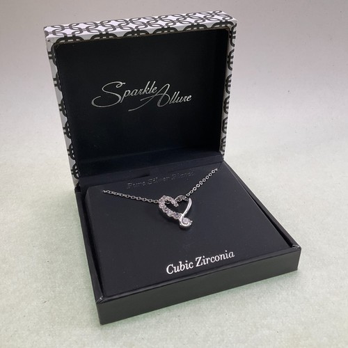 Sparkle Allure Fine Silver Plate Heart Necklace Earrings Cubic Zirconia - Picture 1 of 4