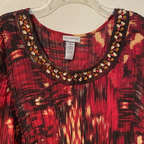 Catherines Crinkle pleated Asymmetric 3X Embellished Bell Sleeve Top Valentine - Picture 2 of 6