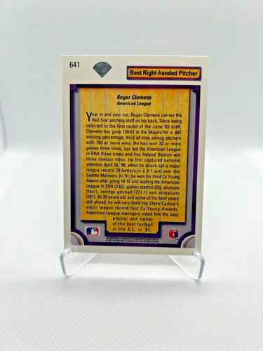 Roger Clemens - 1992 Upper Deck #641 Diamond Skills - Boston Red Sox - Imagen 2 de 2