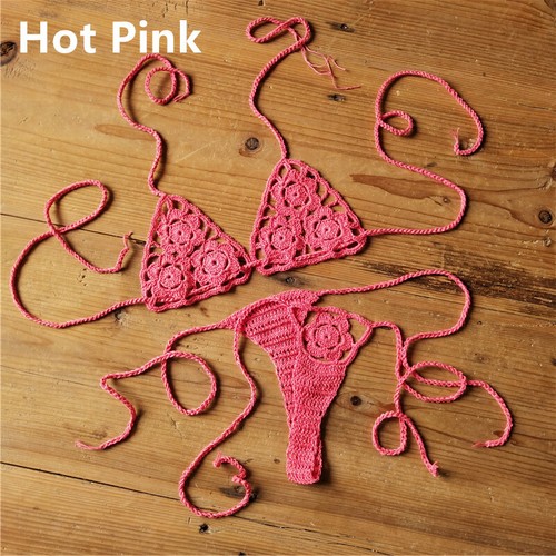 Crochet Mini bikini Set G Thong String Beach Micro Swimwear Cotton Sexy Lingerie - Picture 23 of 23