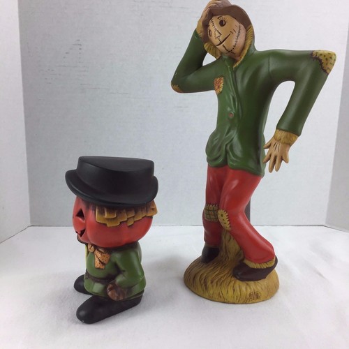 VINTAGE HAND PAINTED SCARECROW 14" & PUMPKIN HEAD 6" FIGURINE HALLOWEEN  - Bild 9 von 9