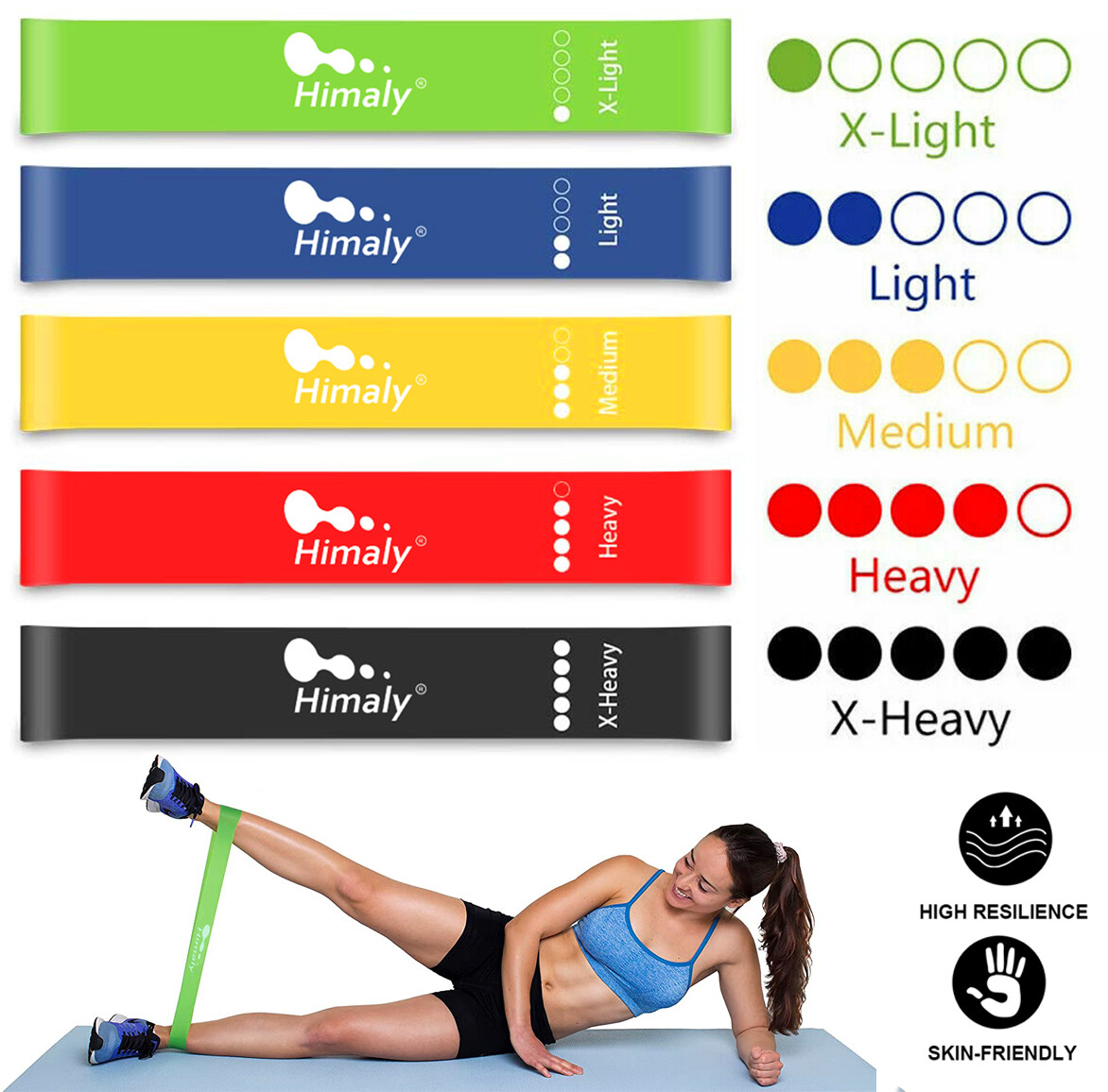 5 tlg Fitnessbänder Widerstandsbänder Gymnastikband
