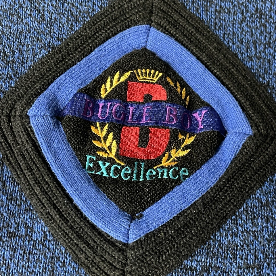 Bugle Boy Sweater Crewneck Mens Pullover Sz. L Knit Embroidered Blue Vintage Y2K - Image 2 of 4