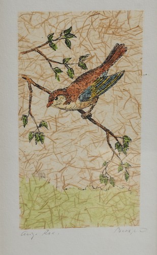 3 x Farb Radierung Wand Bild Bilder im Rahmen Vogelmotive signiert Vintage 50's - Bild 3 von 7