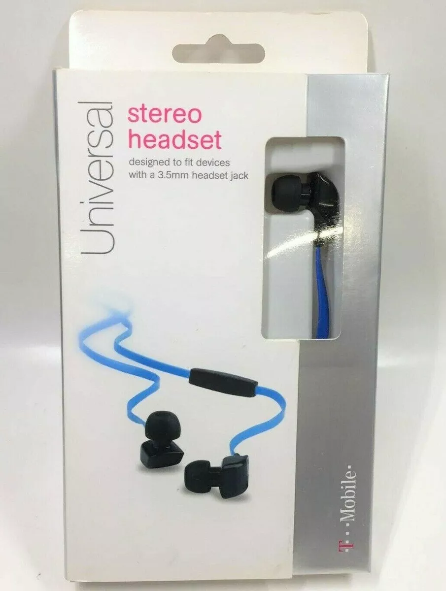T Mobile Stereo Headset 3.5mm W Mic Flat Cable Headphones Blue Black
