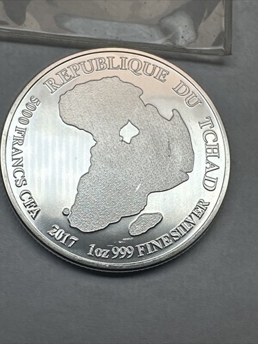 2017 Chad African Lion 1 oz .999 Silver 5000 Francs Coin - Republique Du Chad - Picture 8 of 9