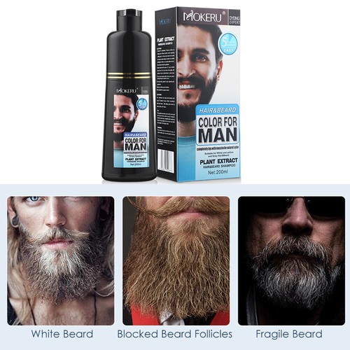 200ml Permanent Men Beard Hair Color Dye Tint Moustache Black Darkening Shampoo - Picture 5 of 17