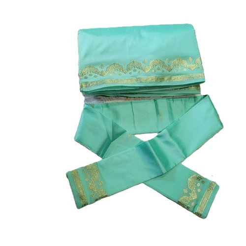 Silk & Gold Banarasi Saree 2 Pcs NEW 44W x 184L Seafoam Green Sari - Picture 2 of 21