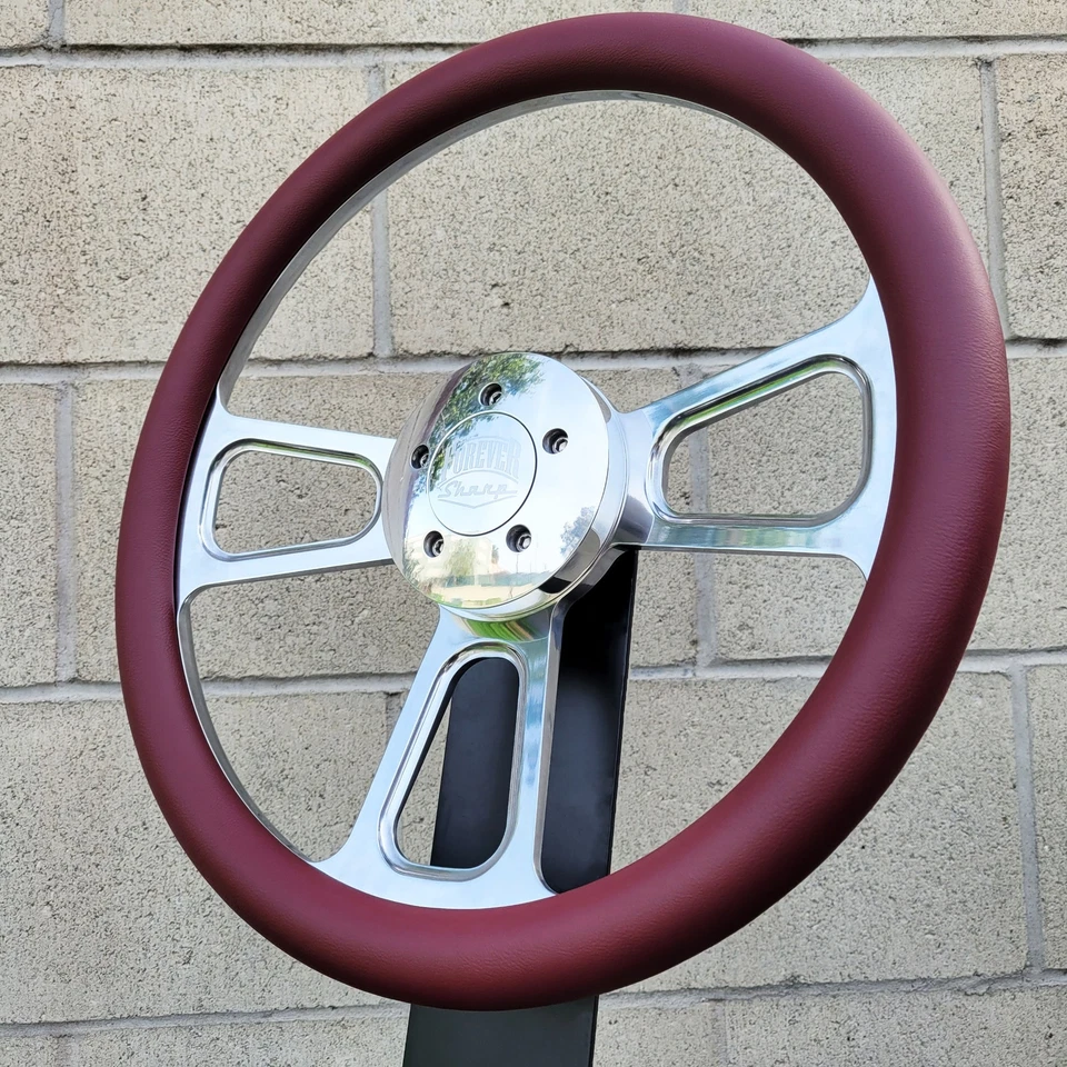 16-дюймовый хромированный руль для грузовика с бордовой виниловой ручкой - 5 отверстий - Изображение 2 из 4
