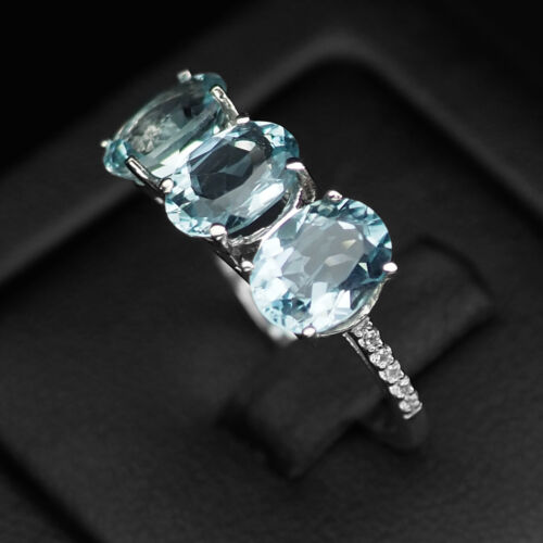 Striking Baby Blue Aquamarine 3.40Ct 925 Sterling Silver White Gold Plated Rings - Picture 4 of 8