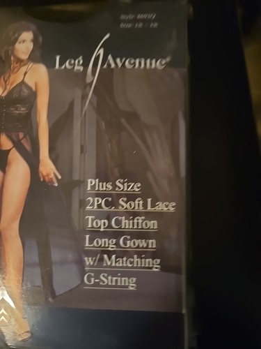 Leg Avenue Style:8693Q 2 PC Black Soft Lace Top Chiffon Gown w/G-String Sz 1X-3X - Picture 3 of 4