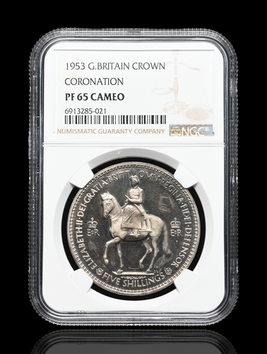 GREAT BRITAIN. 1953 Elizabeth II Coronation Proof Crown, NGC PF65 Cameo - Picture 3 of 4