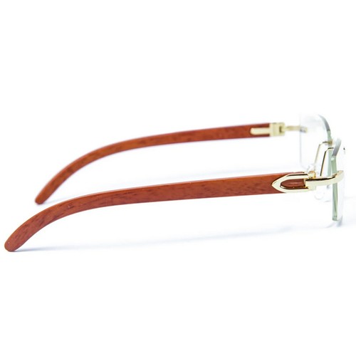 Vintage Rimless Wood Gold Frame Retro Hip Hop Mens Clear Lens Glasses - Picture 2 of 6