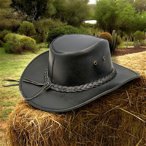 Men's Women's Cowboy Hat 100% Real Leather Australian Western Style Braided Band - Picture 6 of 9