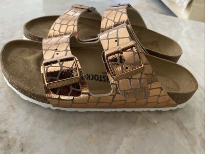 Birkenstock Arizona Metallic Gator Gleam Cooper Sandals L-9,M-6