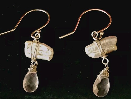 Glamorous Natural Pearl & Lavender Amethyst 925 Sterling Dangle Hook Earrings - Picture 2 of 15