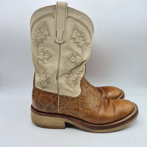 Legacy West Size 8 Ivory Tan Cowboy Boots Western Boot Tooled - Picture 2 of 14