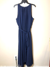 Tahari Dress Womens 16 Maxi Long Formal Sleeveless Halter Navy Wedding Guest