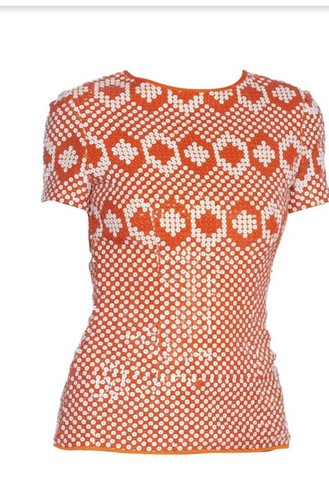 Vintage Pierre Cardin 1960s Orange & White Sequin Geometric Silk Op Art Mod Top - Picture 2 of 9