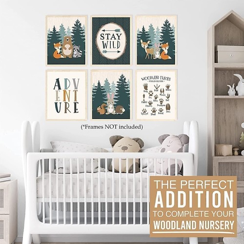 6 impresiones reversibles para decoración de vivero de bosque de 8x10 para niños, guardería de bosque... - Imagen 2 de 8