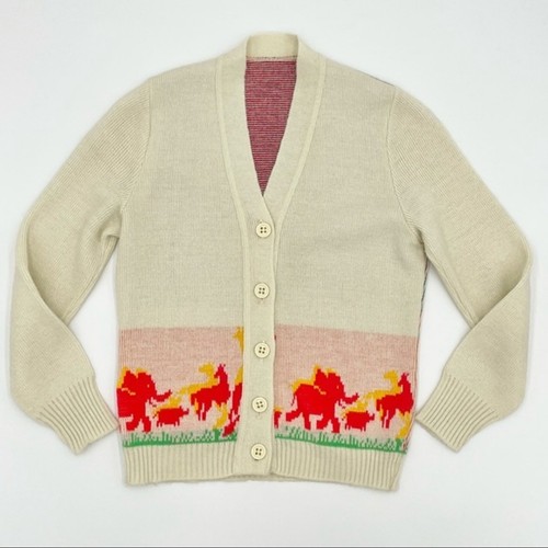 Vintage Child’s Sweater Noah’s Ark Animals Cardigan Cream White Brightly Colored - Picture 2 of 9