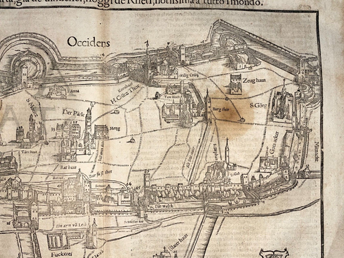 AUGSBURG GERMANY 1558 SEBASTIAN MUNSTER LARGE ANTIQUE ENGRAVED PLAN - Picture 3 of 5