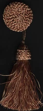 4&1/2" RUST GOLD BUTTON KEY TASSEL FABRIC TRIM  LOT OF 2