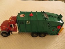 Garbage Truck Bruder Mack Granite Ruby Red Green  Great Condition 2 Garbage Bins