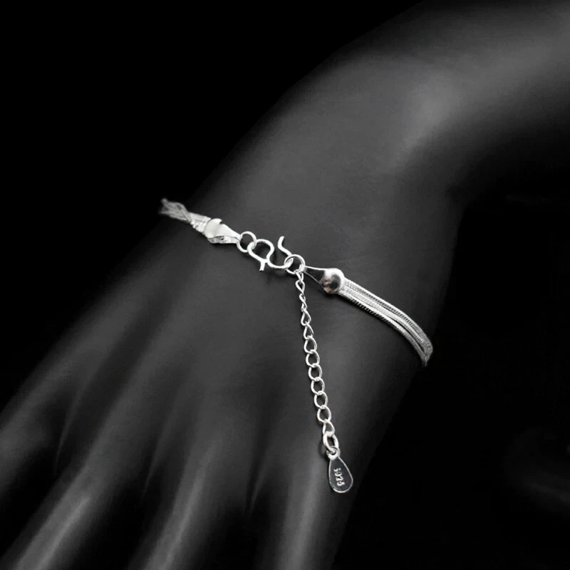 Genuine 925 Sterling Silver Bracelet Triple Layer Snake Chain Minimalist Dainty - Image 4 of 4