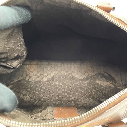 Auténtico GUCCI Marrón Amarillo Cuero Lona Mini Boston Bolso Línea Jerez - Imagen 14 de 22