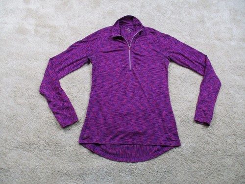 Athleta Pullover Damen XS lila 1/4 Reißverschluss Langarm Rückentasche Daumenlöcher