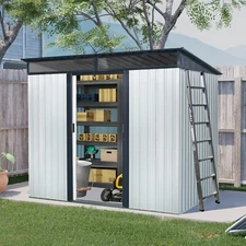 8x6FT Outdoor Metal Storage Shed with Lockable Sliding Doors & Transparent Plate