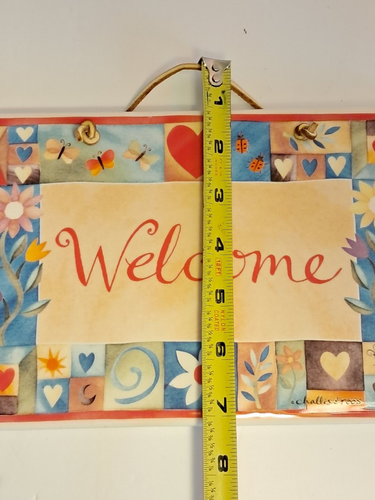 Challis & Roos Ceramic Welcome Sign Hearts Flowers Red White Blue Hanging Plaque - Picture 12 of 12