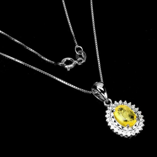 Silver Pendant Yellow Sapphire Genuine Natural Gem Solid Sterling With Chain - Picture 5 of 24